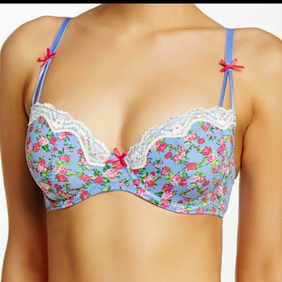 NWT BETSEY JOHNSON Blue Floral Bra 34C